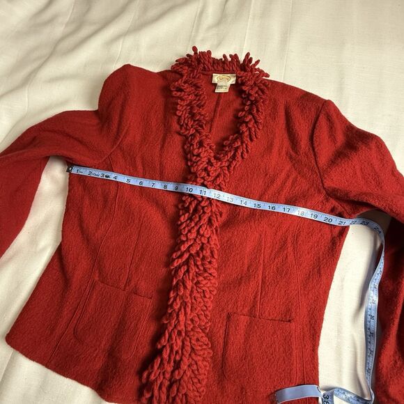 Vintage Talbots Red Boiled Fringe 100% Wool Cardigan Sweater Jacket Sz Large - Picture 6 of 8